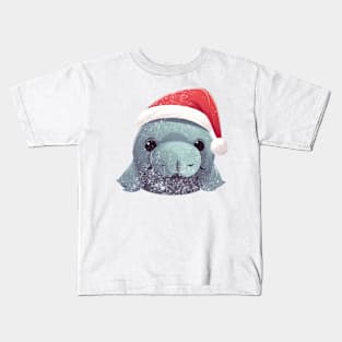 manatee in a Christmas hat distressed Kids T-Shirt